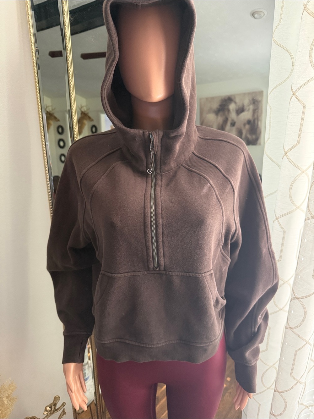 Women's Brown Half-Zip Pullover Sweatshirt